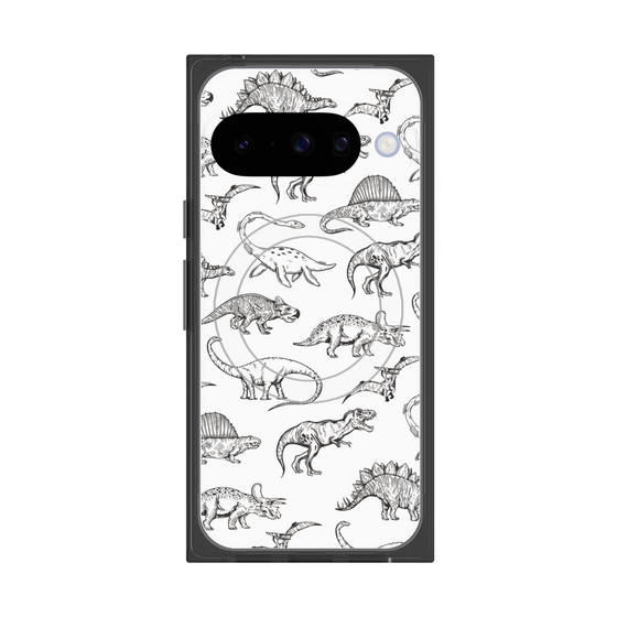 Premium Square Case with Pixelsnap［ Dinosaurs No.2 - White ］