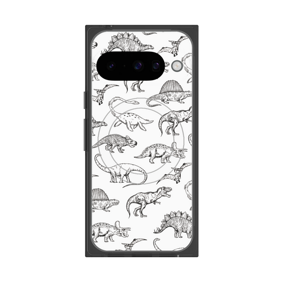 Premium Square Case with Pixelsnap［ Dinosaurs No.2 - White ］