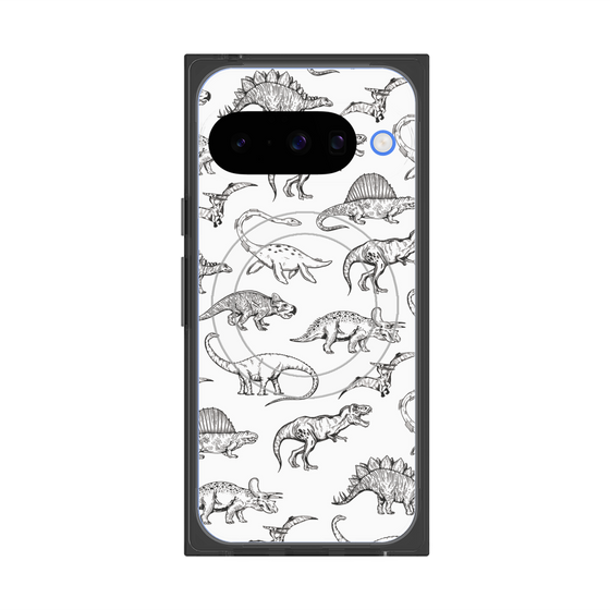 Premium Square Case with Pixelsnap［ Dinosaurs No.2 - White ］
