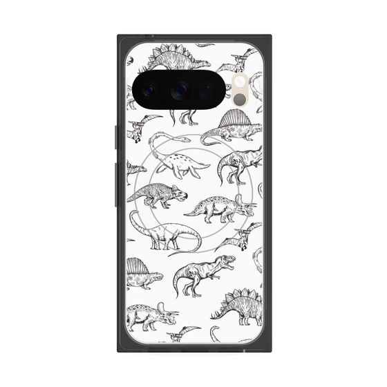 Premium Square Case with Pixelsnap［ Dinosaurs No.2 - White ］