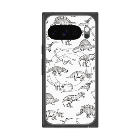 Premium Square Case with Pixelsnap［ Dinosaurs No.2 - White ］