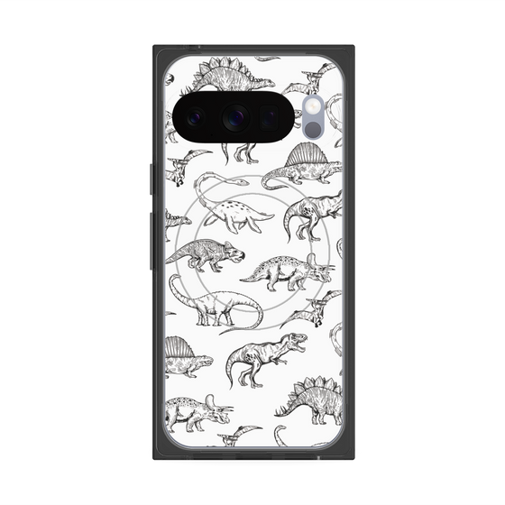 Premium Square Case with Pixelsnap［ Dinosaurs No.2 - White ］