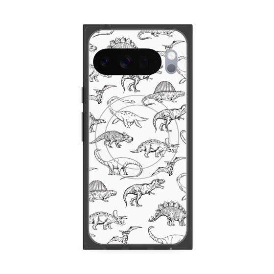 Premium Square Case with Pixelsnap［ Dinosaurs No.2 - White ］