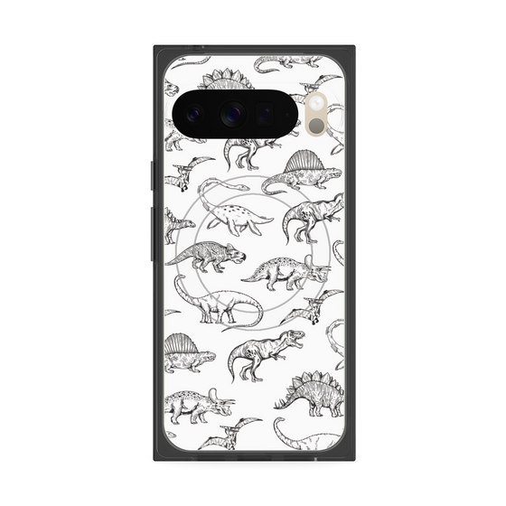 Premium Square Case with Pixelsnap［ Dinosaurs No.2 - White ］