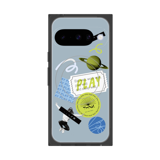 Premium Square Case with Pixelsnap［ Playful sticker - Dusty Blue ］