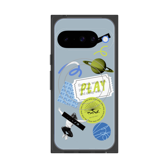 Premium Square Case with Pixelsnap［ Playful sticker - Dusty Blue ］