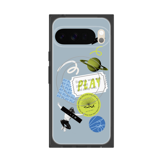 Premium Square Case with Pixelsnap［ Playful sticker - Dusty Blue ］