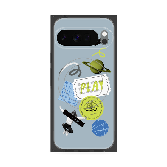 Premium Square Case with Pixelsnap［ Playful sticker - Dusty Blue ］