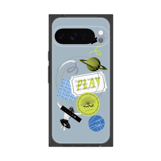 Premium Square Case with Pixelsnap［ Playful sticker - Dusty Blue ］