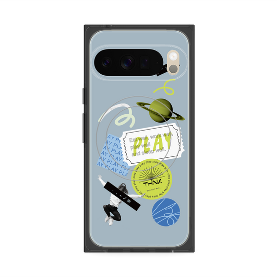 Premium Square Case with Pixelsnap［ Playful sticker - Dusty Blue ］