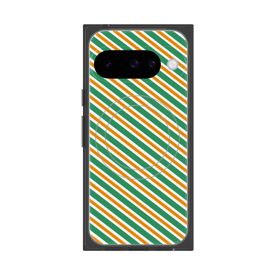 Premium Square Case with Pixelsnap［ Small Stripe - Green × Orange ］