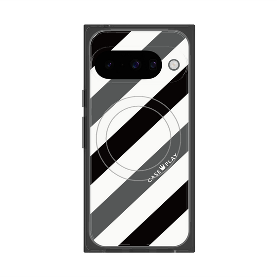 Premium Square Case with Pixelsnap［ Big Stripe - Black × Gray ］