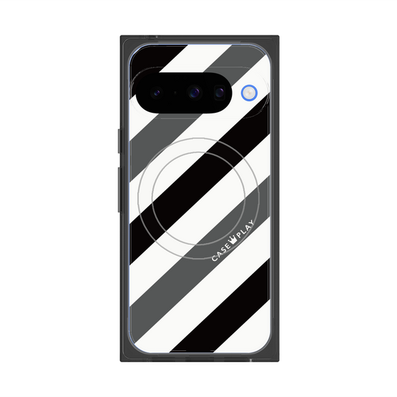 Premium Square Case with Pixelsnap［ Big Stripe - Black × Gray ］