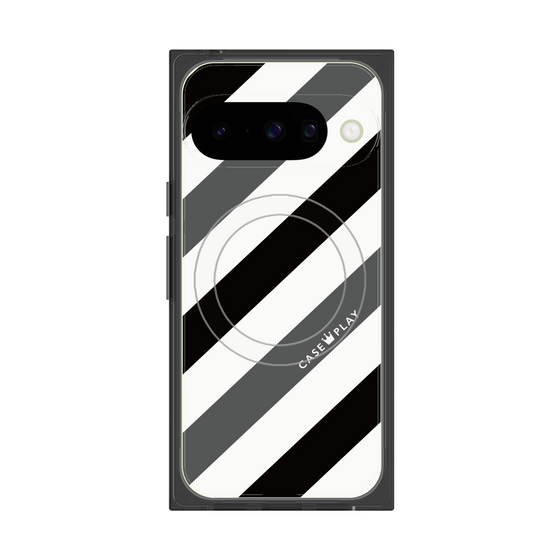Premium Square Case with Pixelsnap［ Big Stripe - Black × Gray ］