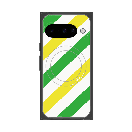 Premium Square Case with Pixelsnap［ Big Stripe - Green × Yellow ］