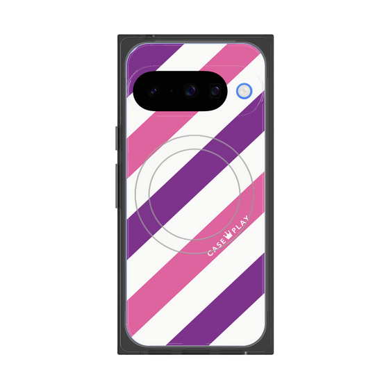 Premium Square Case with Pixelsnap［ Big Stripe - Purple × Pink ］