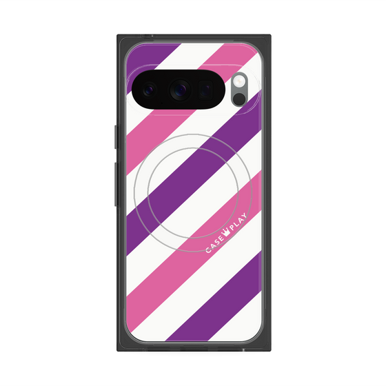 Premium Square Case with Pixelsnap［ Big Stripe - Purple × Pink ］