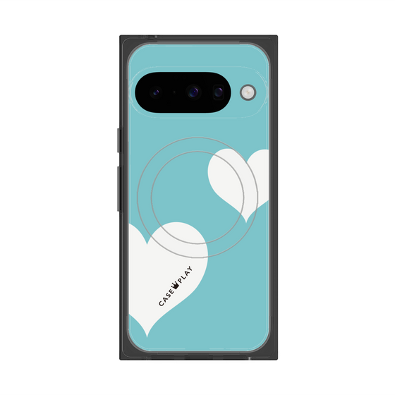 Premium Square Case with Pixelsnap［ Two Hearts - Blue ］