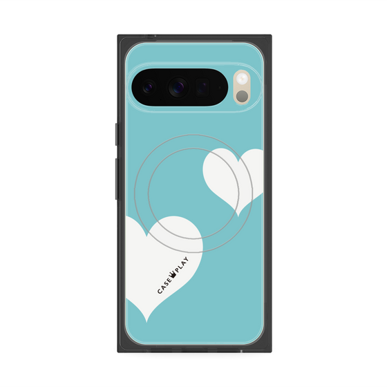 Premium Square Case with Pixelsnap［ Two Hearts - Blue ］