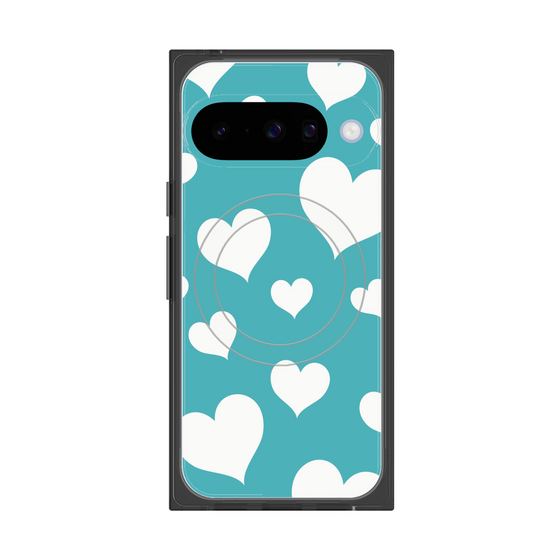 Premium Square Case with Pixelsnap［ Dot Hearts - Blue ］
