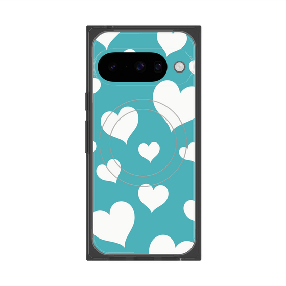 Premium Square Case with Pixelsnap［ Dot Hearts - Blue ］