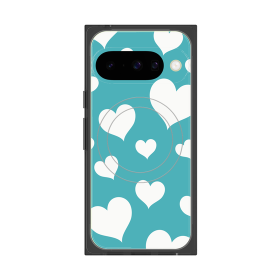 Premium Square Case with Pixelsnap［ Dot Hearts - Blue ］