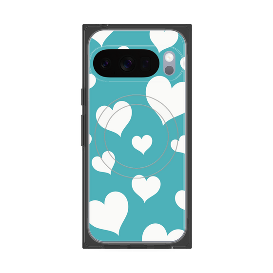 Premium Square Case with Pixelsnap［ Dot Hearts - Blue ］