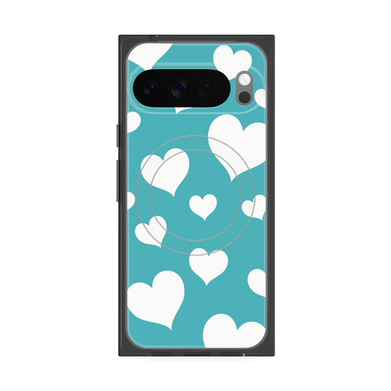 Premium Square Case with Pixelsnap［ Dot Hearts - Blue ］