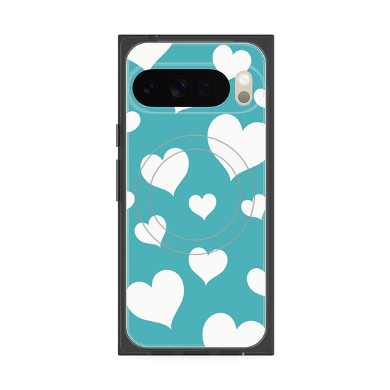Premium Square Case with Pixelsnap［ Dot Hearts - Blue ］