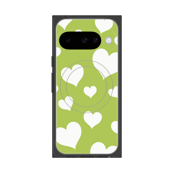 Premium Square Case with Pixelsnap［ Dot Hearts - Green ］