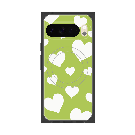 Premium Square Case with Pixelsnap［ Dot Hearts - Green ］