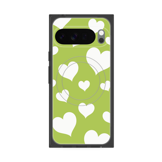 Premium Square Case with Pixelsnap［ Dot Hearts - Green ］