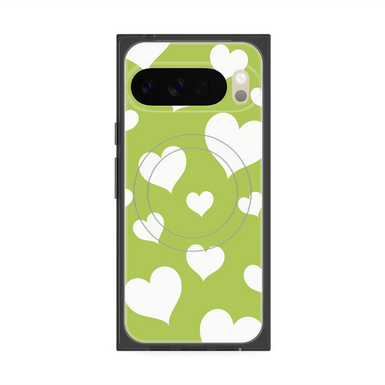 Premium Square Case with Pixelsnap［ Dot Hearts - Green ］
