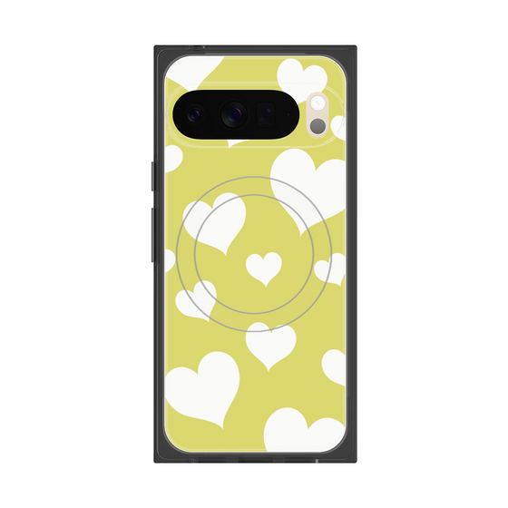 Premium Square Case with Pixelsnap［ Dot Hearts - Yellow ］
