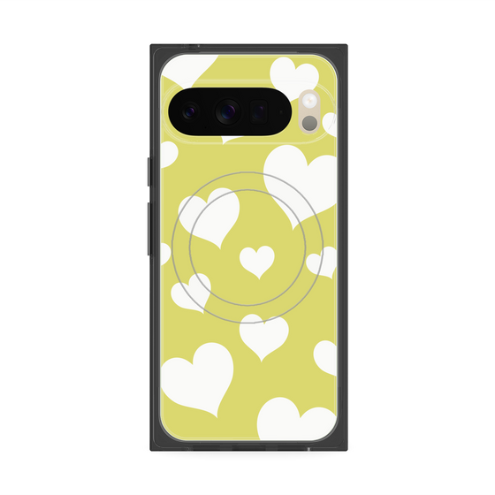 Premium Square Case with Pixelsnap［ Dot Hearts - Yellow ］