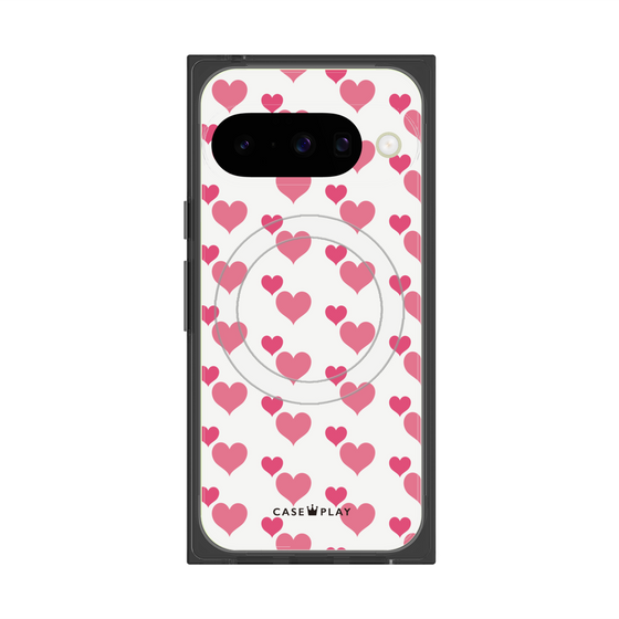 Premium Square Case with Pixelsnap［ Stripe Hearts - Pink ］