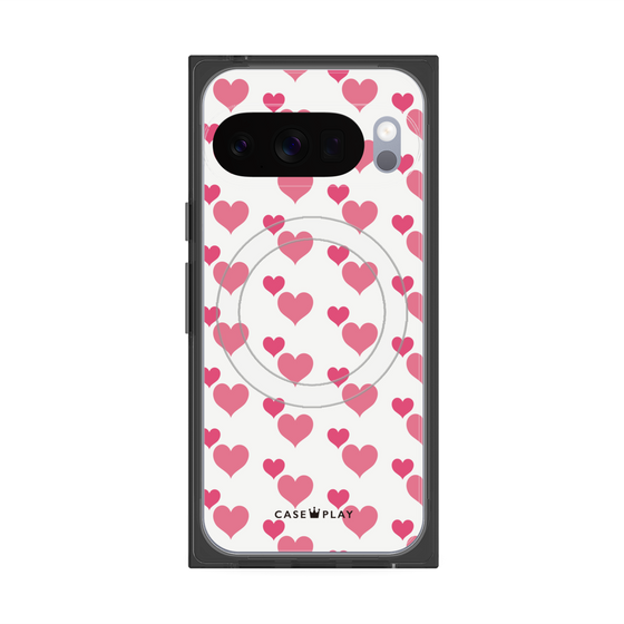 Premium Square Case with Pixelsnap［ Stripe Hearts - Pink ］