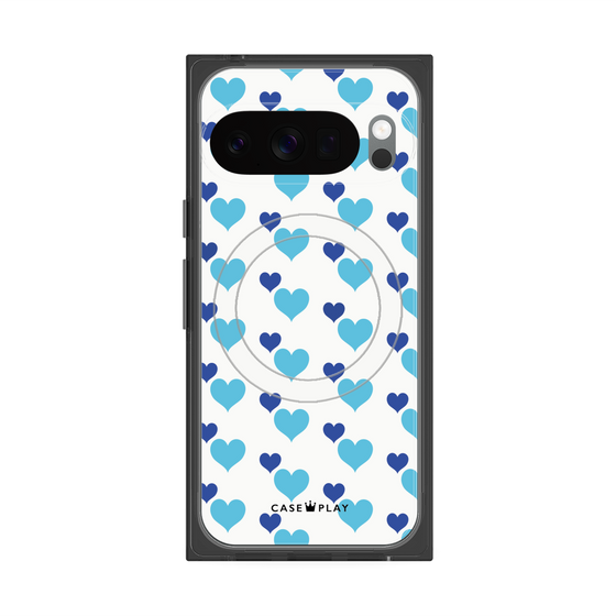 Premium Square Case with Pixelsnap［ Stripe Hearts - Blue ］