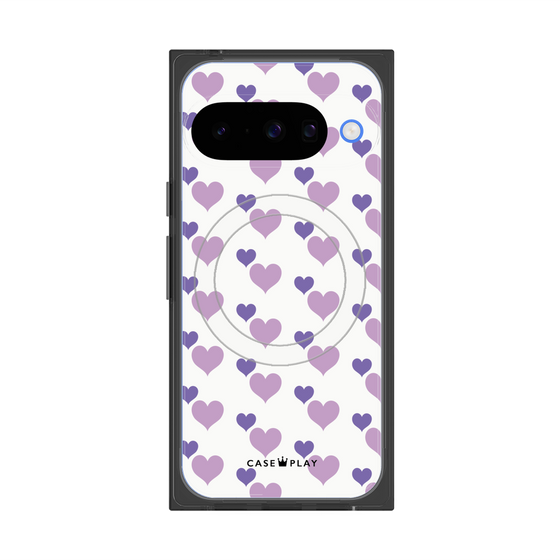Premium Square Case with Pixelsnap［ Stripe Hearts - Purple ］