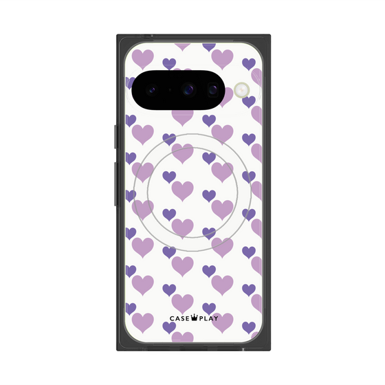 Premium Square Case with Pixelsnap［ Stripe Hearts - Purple ］