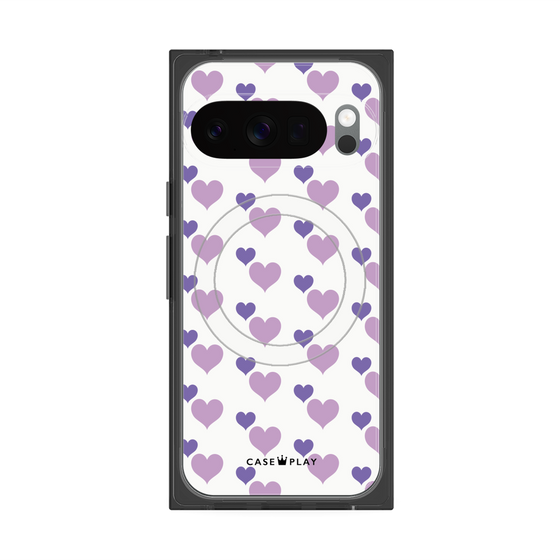 Premium Square Case with Pixelsnap［ Stripe Hearts - Purple ］