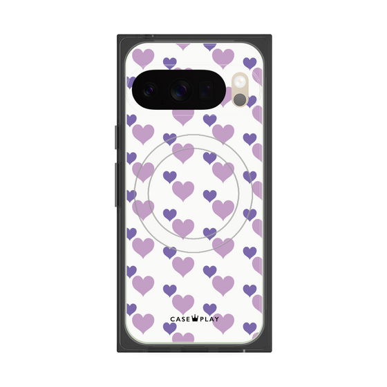 Premium Square Case with Pixelsnap［ Stripe Hearts - Purple ］