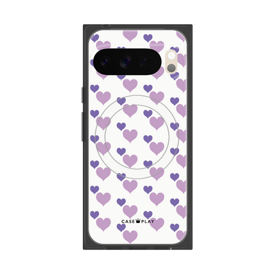 Premium Square Case with Pixelsnap［ Stripe Hearts - Purple ］