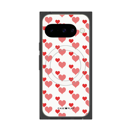 Premium Square Case with Pixelsnap［ Stripe Hearts - Red ］