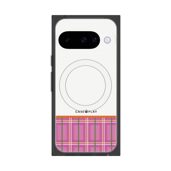 Premium Square Case with Pixelsnap［ CASEPLAY Tartan Check - Pink ］
