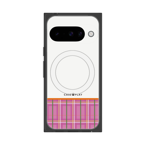 Premium Square Case with Pixelsnap［ CASEPLAY Tartan Check - Pink ］