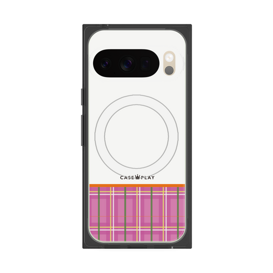 Premium Square Case with Pixelsnap［ CASEPLAY Tartan Check - Pink ］