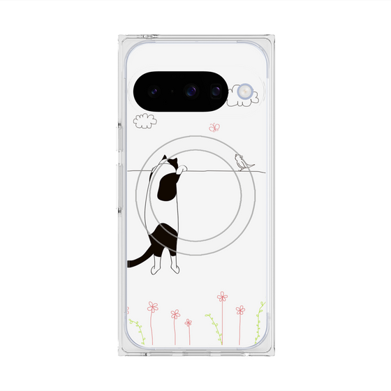 Premium Square Case with Pixelsnap［ Calico Cat Peeking with Curiosity ］