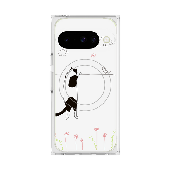 Premium Square Case with Pixelsnap［ Calico Cat Peeking with Curiosity ］