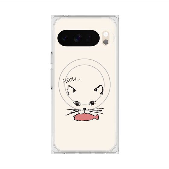 Premium Square Case with Pixelsnap［ Very Greedy Cat - White ］